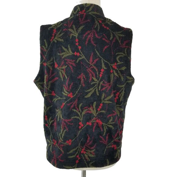 Bette & Court Green Red Black Mistletoe Christmas Fleece Vintage Vest Size Large - Picture 3 of 5